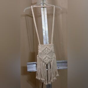 Divided by H&M Handcrafted Beige Macramé Fringe Crossbody Bag